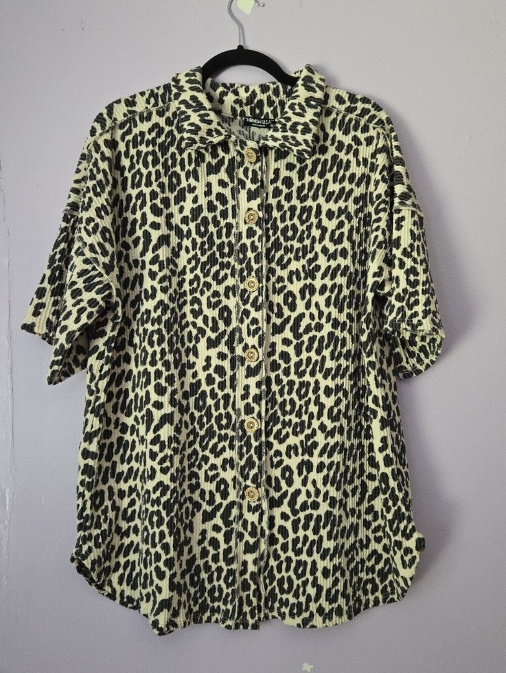 HEIMISH USA Black Leopard-Print Button-Down Shirt on Cream NWOT